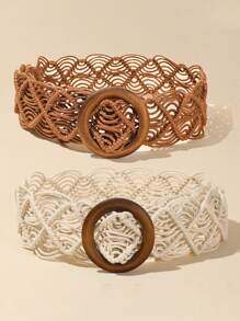 1 件女士手工波西米亚镂空蜡绳编织装饰腰带，适合秋季、秋季、万圣节 - A - 查看 2