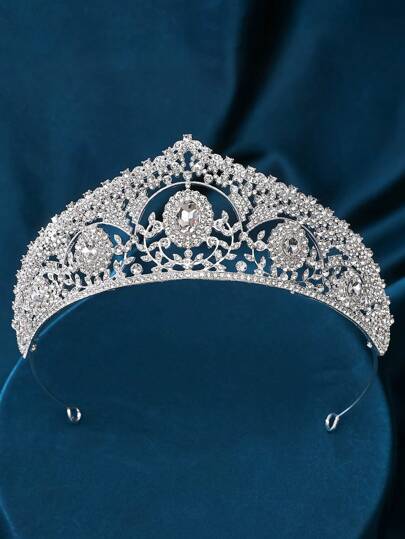 1件金属银色时尚奢华公主舞会派对发饰新娘皇冠女士皇家婚礼发饰