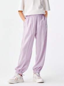 Balabala Kids' Pants, Boys' And Girls' Joggers, 2024 Summer Collection, Medium To Big Kids' Color-Block Sports Pants - Purple - View 1