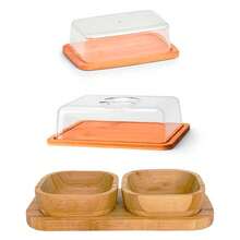 Kit 1 petisqueira com base e 2 cumbucas + 1 manteigueira + 1 porta frios com tampa para servir mesa café da manhã frutas doces pães queijos manteiga pote geladeira cozinha