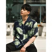 Camisas hawaianas para hombres, Camisas hawaianas para hombres, Vacaciones de verano, Camisas hawaianas casuales con botones para hombres,Camisa Hawaiana Hombre Manga Corta con Botones Camisas Tropicales Vacaciones Casual Top, Camisa Hawaiana Hombre Manga Corta Verano Colores Camisa Hawaiana Estampada de Palmeras Flores Casual Playa Camisas Hawaianas - Azul Marino - Ver 2