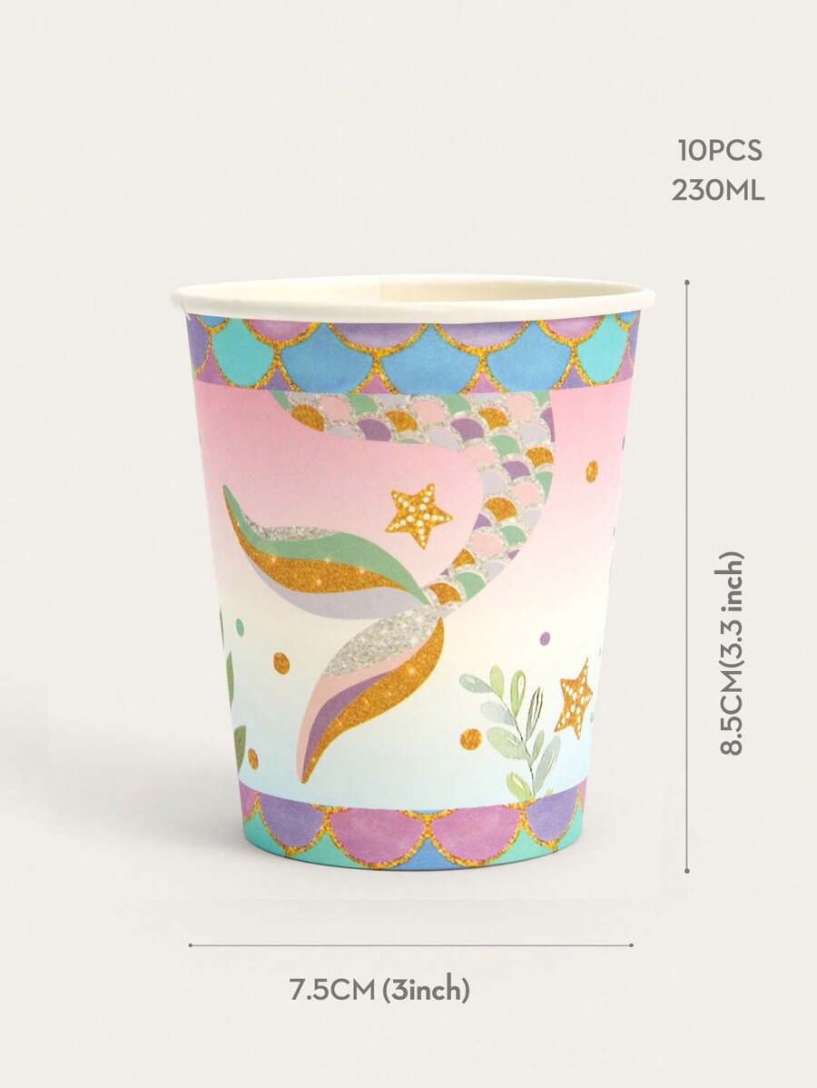 10/24pcs 9oz Mermaid Paper Cups, Disposable Paper Cups For Mermaid ...