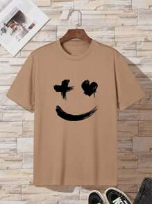 Hombres Camiseta con estampado de dibujos animados - Marrón - Ver 2