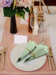 25pcs Disposable Party Tableware Sage Green Fan Shaped Napkins For Decoration, Birthday Party, Wedding, Gathering , For Christmas Party