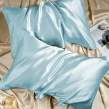 2 Stücke hellblaue Satin Kissenbezüge für Haare und Haut, Kissenbezug Set aus 2, weich und komfortabel mit Kuvertverschluss, Luxus Bettwäsche Kissenbezüge, extra weiche Hotel Kissen Schoner für Standard Queen, King M L XL Größe Kissen, Blau, Royalblau, Graublau, Hellblau, Mintblau, Blaugrün