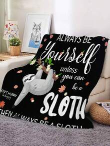 1pc Personalized Blanket - Cute Sloth Printed Warm Soft Plush Flannel Fleece Bed Sofa Throw Blanket - Multicolor - View 1