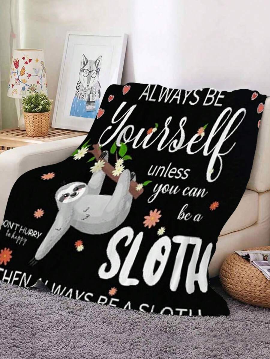 1pc Personalized Blanket - Cute Sloth Printed Warm Soft Plush Flannel Fleece Bed Sofa Throw Blanket - Multicolor - View 1