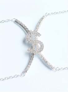 Sexy Dollar Rhinestone Bralette Women's Beach Party Lingerie Accessory - Silver - View 3