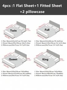 Juego de cama de 4 piezas que incluye 1 sábana plana, 1 sábana ajustable y 2 fundas de almohada en tela de denier de unicolor para la habitación (sin núcleo de almohada)