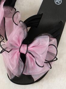 Women's Pink Bow Decor Thick Sole Flip Flops, Casual Non-Slip Summer Slippers, Vacation Beach Platform Sandals, Women's Black Shoes (12cm/5.5" Bow) - Baby Pink - View 5