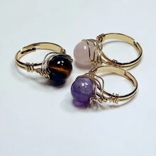 可調整天然晶嵌入戒指,時尚戒指,戒指,精美珠寶,節日禮物,情人節禮物,新年禮物,水晶戒指,寶石戒指 - 鑲嵌天然石的戒指 - 查看 1