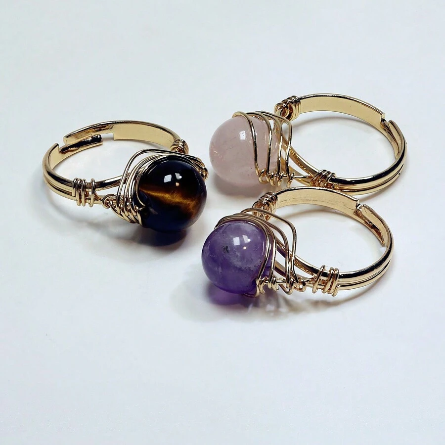 可調整天然晶嵌入戒指,時尚戒指,戒指,精美珠寶,節日禮物,情人節禮物,新年禮物,水晶戒指,寶石戒指 - 鑲嵌天然石的戒指 - 查看 1