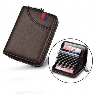 Cartera bloqueadora RFID para tarjetas de crédito, portacartas con cremallera unisex, compacta con 12/18 ranuras para tarjetas, estuche de tarjetas estilo acordeón con ventana de identificación, organizador de tarjetas de cuero duradero, negro/rosa/burdeos, portátil para negocios, regalo, aniversario, cumpleaños