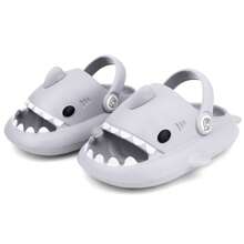 Kids Shark Cloud Slides | Toddler Boys Girls Shower Slippers | Baby Cute Cartoon Fish Clogs | Beach Pool Home Sandals | Quick Dry Non-Slip - Grey - View 1