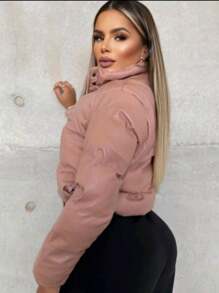 Women Down Coats - 乾枯玫瑰色 - 查看 2