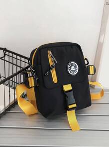 THREE FEATHER 迷你时尚单肩斜挎包，配有亮色肩带、前袋、翻盖锁设计，适合旅行、趣味礼品、男士节日礼物、度假男士礼物、笔记本电脑、冬季大容量多功能户外学生男士包、皮包、黑色包、旅行必需品、节日必备包、男士露营单肩包、男士包、夏季返校单肩包、斜挎包、春季学校用品钱包 - 黑色 - 查看 7