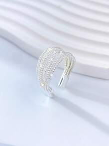 1枚三重十字可調節戒指,拇指戒指女性s925純銀鍍金黃色金戒指,高級女式珠寶每日配戴禮物 - 銀色 - 查看 5