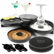 Salt Rimmer Set 3-Tier Foldable Bar Glass Rimmer Set For Cocktails With 2 Pourers And 3 Sponge Pad Plastic Black Sugar Salt Glass  Bartender Tool For Cocktails Margarita - Black - View 8