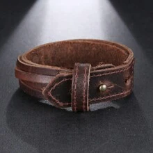 1pc Vintage Braided Wide Strap Leather Adjustable Bracelet Suitable For Men's Daily Wear