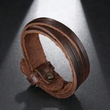 1pc Vintage Braided Wide Strap Leather Adjustable Bracelet Suitable For Men's Daily Wear