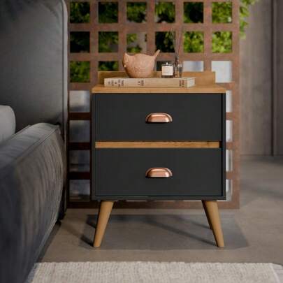 Mesa de Cabeceira Madero New Pés Retro Várias Cores Lançamento Puxador de concha 2 gavetas