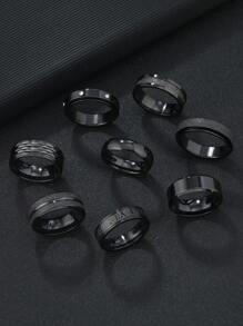 8 cái/bộ Sành điệu Thép không gỉ Bên trong Và Ngoài Những quả bóng Mờ 8mm Gương Trang trí Bộ nhẫn Thích hợp Đối với Mỗi ngày Phù hợp Sử dụng Lễ hội Đồ kim hoàn - màu đen - Xem 5