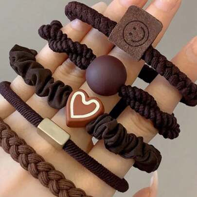 Set de 5 piezas/10 piezas de bandas de goma de alta calidad con diseño simple y elegante, alta elasticidad, envueltas en cuero, lazos para el cabello de mujer, accesorios para el cabello, coletas, cuerda para el cabello, coleteros