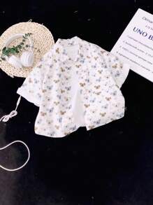 Young Boy Retro Cute And Stylish Casual Comfortable Loose Fit Short Sleeve Shirt With Bear Print For Summer - White - View 10