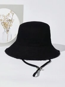 1pc Women's Sun Hat, Same Style As Hyuna's, Summer Outdoor Wide Brim Bucket Hat, Washed Edges, Adjustable String, Suitable For Vacation, Climbing And Daily Wear Casual - Orange - View 6