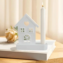 矽膠模具，矽膠鑄模具房屋蠟燭座，帶底座的矽膠模具蠟燭座，鑄模房子，母親節禮物用的矽膠模具，石膏，3D燭台矽膠模具，用於家居裝飾 - 白色 - 查看 3