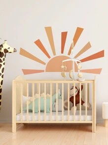 2入組波西米亞風水彩半太陽圖案兒童房間防水潮汐牆貼自粘貼紙diy家居裝飾美化壁畫 - 彩色 - 查看 2