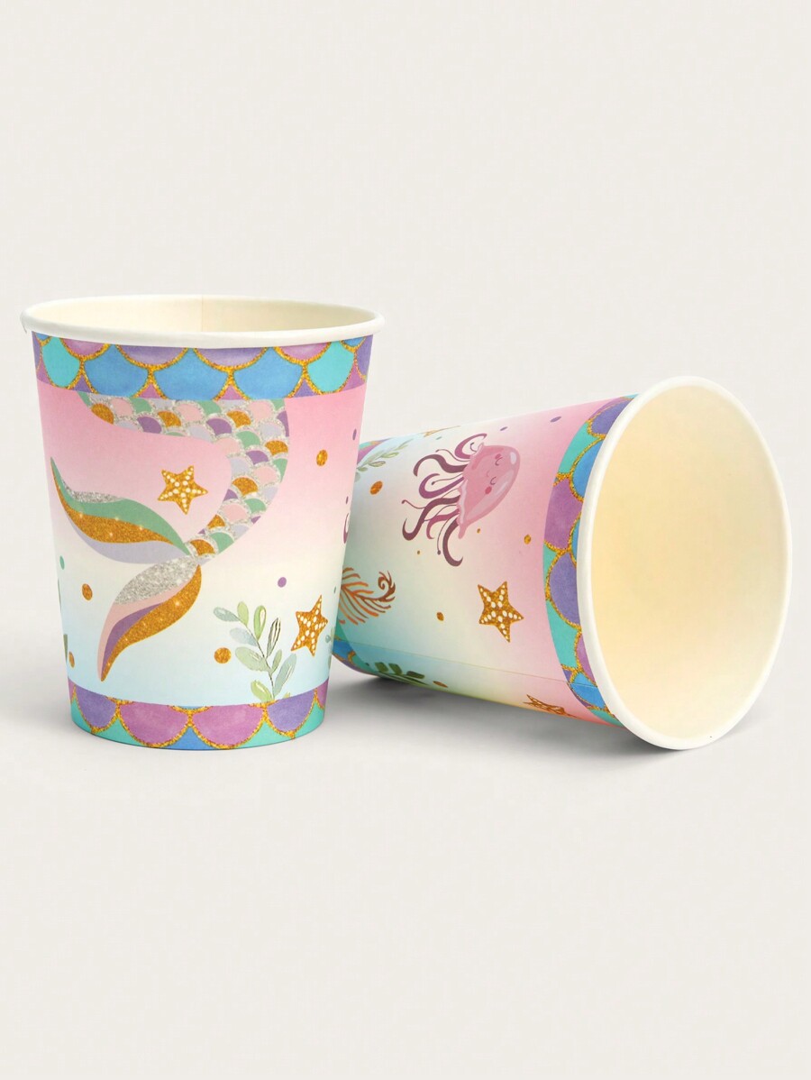 10/24pcs 9oz Mermaid Paper Cups, Disposable Paper Cups For Mermaid ...
