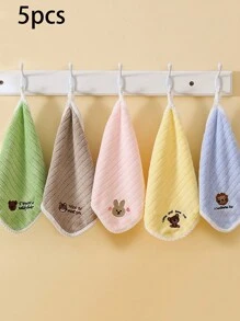 5入組卡通刺繡嬰兒毛巾，柔軟吸水，適合新生兒用於沐浴和洗臉，可重複使用的擦拭毛巾，用於沐浴、餵食或打嗝後，圖案隨機 - 彩色 - 查看 2
