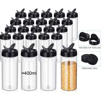 4pcs/Set 400ml Clear Pet Plastic Spice Jars With Shaker Lids, Reusable Large Capacity Condiment Container For Kitchen Counter Storage