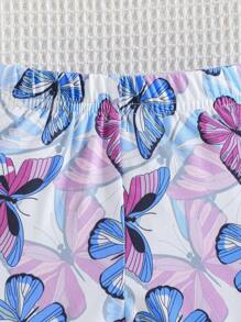 寶寶女孩夏季蝴蝶結細節荷葉邊上衣和蝴蝶印花褲 - 淡紫色 - 查看 7