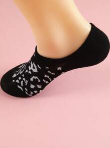 6雙/組女士豹紋隱形袜,配有防滑矽膠墊,透氣吸汗 - 黑色 - 查看 6
