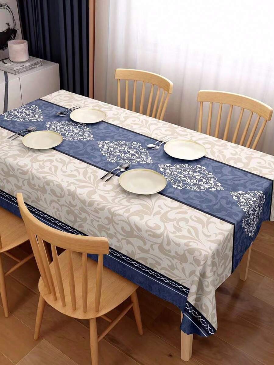 One Diamond Pattern Blue Tablecloth, New European And American Style PVC Geometric Waterproof, Oilproof, Anti-Scalding, No-Wash Tablecloth, Multi-Functional Cover Cloth For Dining Table, Wedding Table Decoration, Home Decoration, Suitable For Picnic, Camping, Wedding, Birthday Party