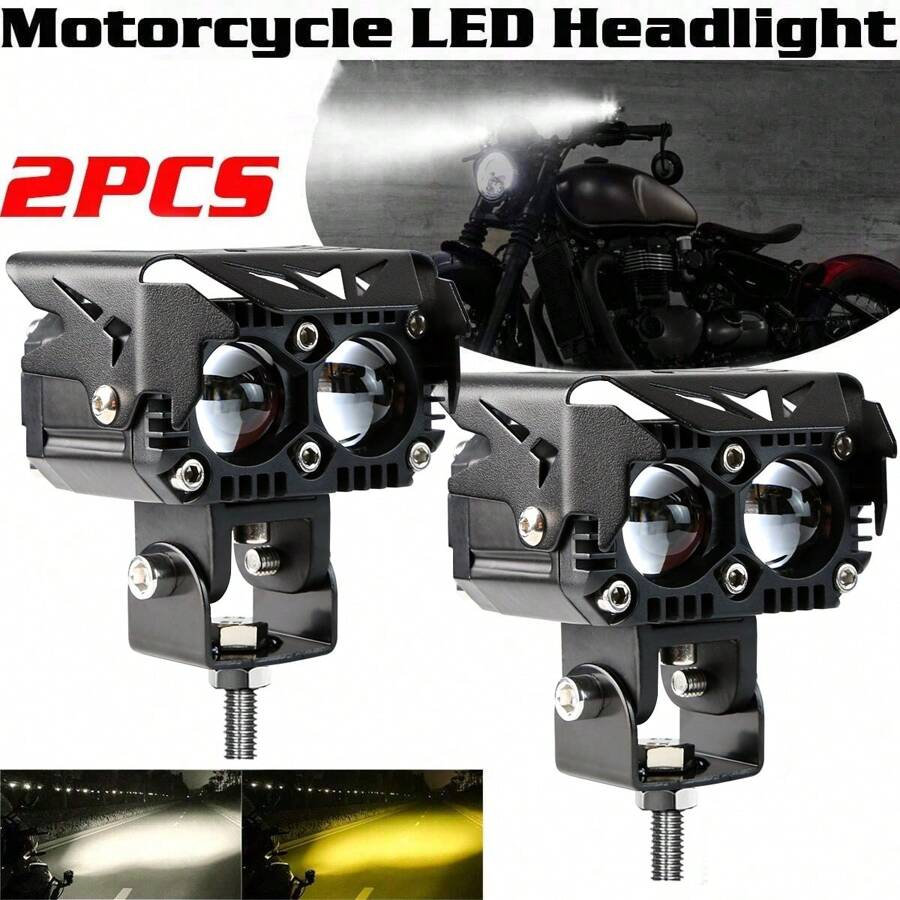 2PCS LED Motorcycle Spotlights Headlights Dual Colors Moto Bike Fog
