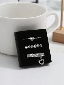 3 piezas/set Correa de reloj decorativa a la moda con bucle y hebilla con colgante de amor con rhinestone compatible con Apple Watch como regalo para estudiantes que regresan a la escuela - Plateado - Ver 4