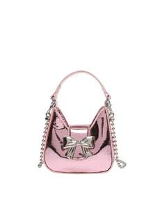 1 Miếng Cô gái Mini Da giả Túi xách tay Với Đập nhẹ Khép kín , Trang trí Nơ , Linh hoạt Túi xích Đối với Sử dụng hàng ngày - Hồng - Xem 1