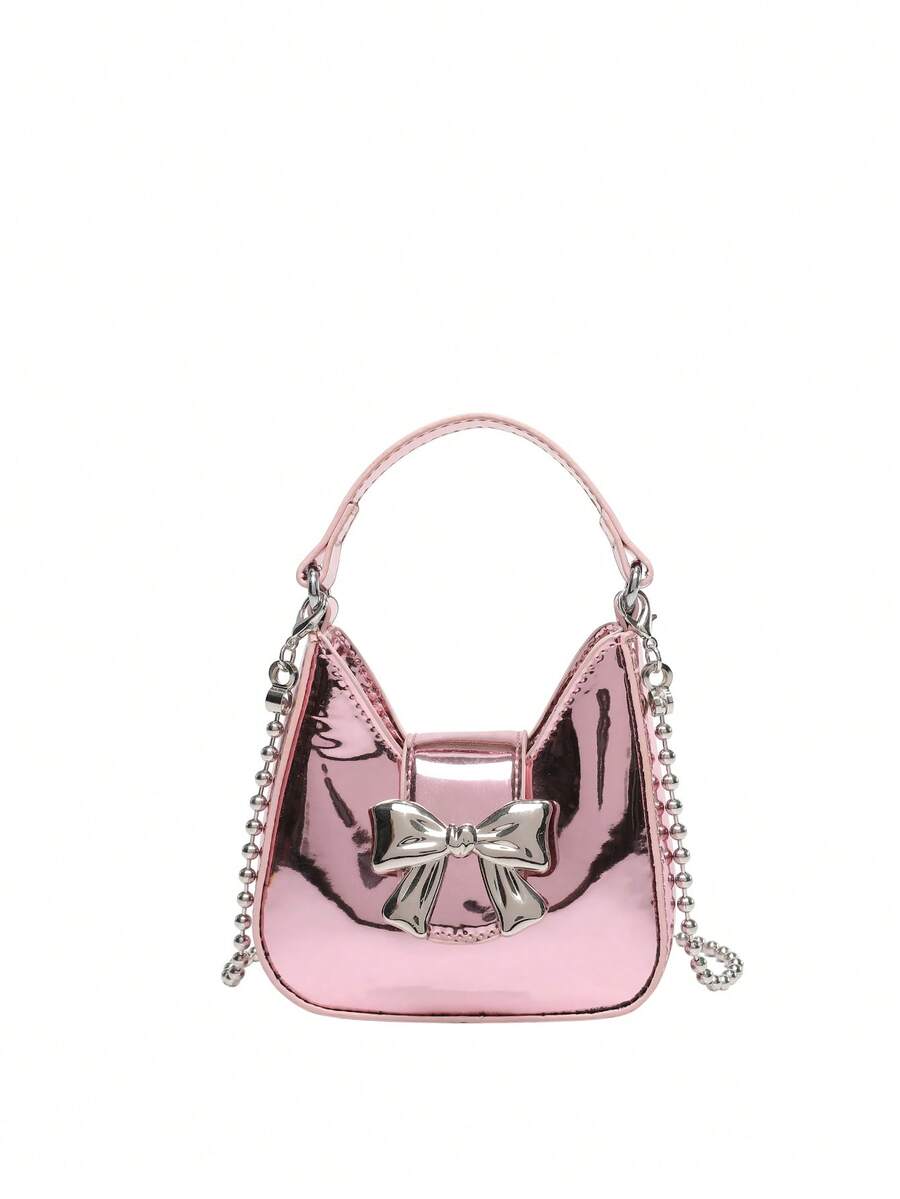 1 Miếng Cô gái Mini Da giả Túi xách tay Với Đập nhẹ Khép kín , Trang trí Nơ , Linh hoạt Túi xích Đối với Sử dụng hàng ngày - Hồng - Xem 1