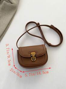 迷你兒童純色pu斜挎包 - 棕色 - 查看 2
