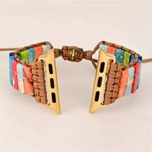 波西米亞風格天然石頭玉石珠寶手鍊，適用於Apple Watch 38mm、40mm、41mm、42mm、44mm、45mm、49mm女裝手工彩色編織錶帶，替換腕帶兼容Apple Watch SE 9 8 7 6 5 4 3 2 1 - CG--392 - 查看 9