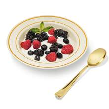 25 件白色带金边可重复使用塑料盘子，可用洗碗机清洗 - 适用于婚礼、感恩节、生日、圣诞礼物派对、餐饮、餐厅、厨房、居家旅行、深盘、厨房、圣诞礼物、学校用品 - 彩色 - 查看 3