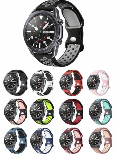 COOLIA 1pc Sports Style Silicone Watch Band, Suitable For Samsung Watch 3 Bands 45mm/Galaxy Watch Bands 46mm/Gear S3 Frontier/Classic Watch, 22mm Smart Watch Replacement Strap, Soft Waterproof Breathable Comfortable Watch Band For Men & Women