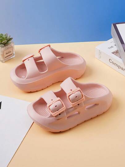 1 Pair Unisex Kids Anti-Slip EVA Solid Color Household Slippers With Breathable Flat Soles Suitable For Summer