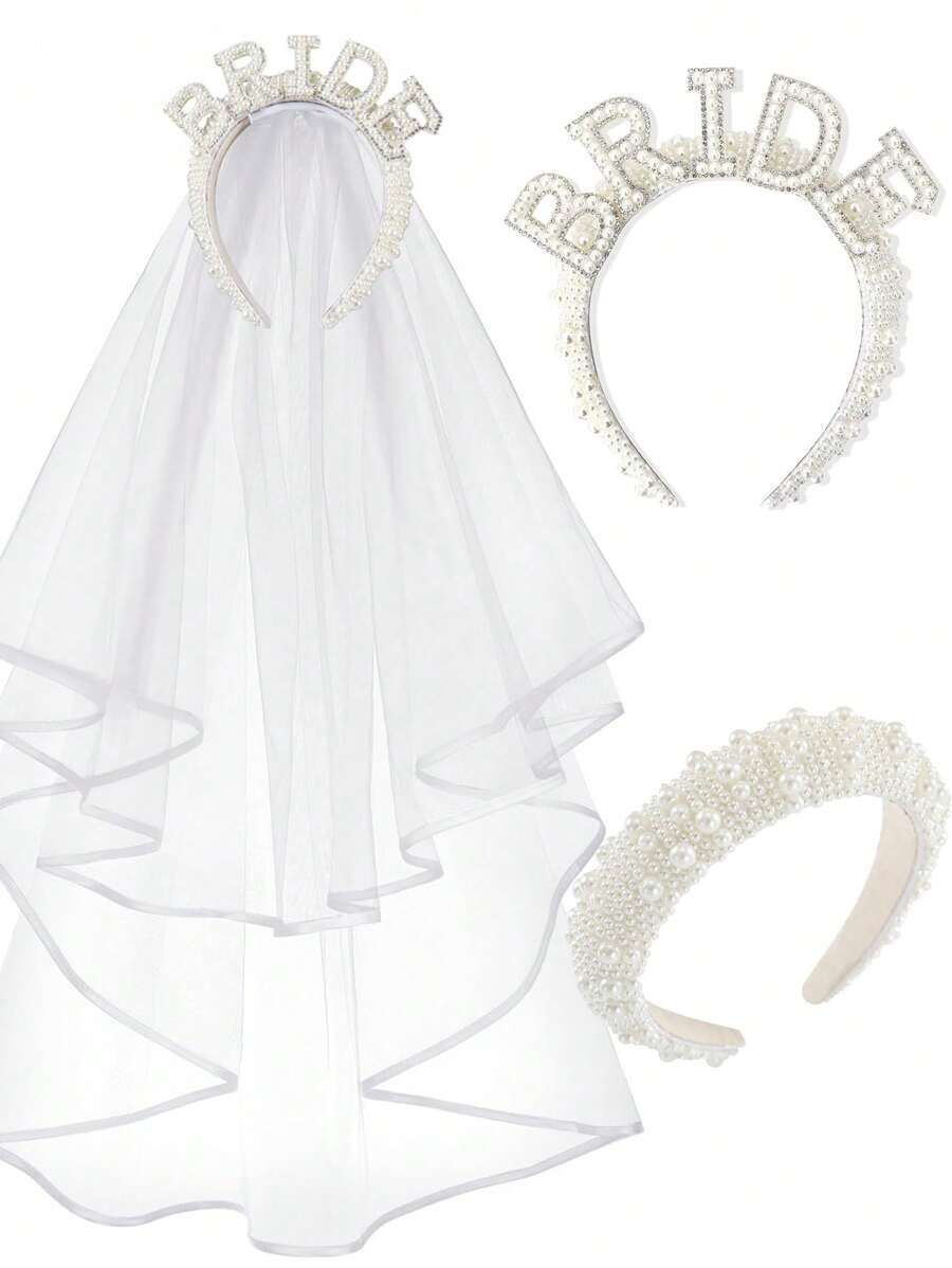 Diadema acolchada de perlas falsas elegante para boda, diadema acolchada de perlas marfil con velo, diadema de perlas, diadema acolchada de novia, diadema acolchada para uso formal, accesorio de pelo de boda, accesorio para despedida de soltera, accesorio de Halloween