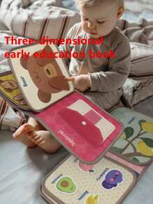 1pc Baby Soft Cloth Book With Sound, Fruit, Vegetable And Animal Cognition, Bite & Tear Resistant, Early Educational Toy For 0-1 Year Old