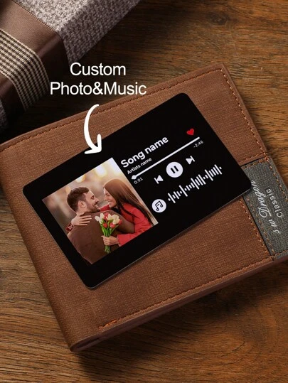 1pc Customized Song Lyric Wallet Card, Personalized Photo Wallet Insert Card, Customized Engraved Photo Wallet Card, Personalized Photo Wallet Card, Gift For Husband, Valentine's Day Gift, Anniversary Gift, Father's Day Gift, Gift For Husband, Gift For Father, Gift For Boyfriend, Gift For Him, Gift For Dad, Durable, Cute, Fun, Kawaii