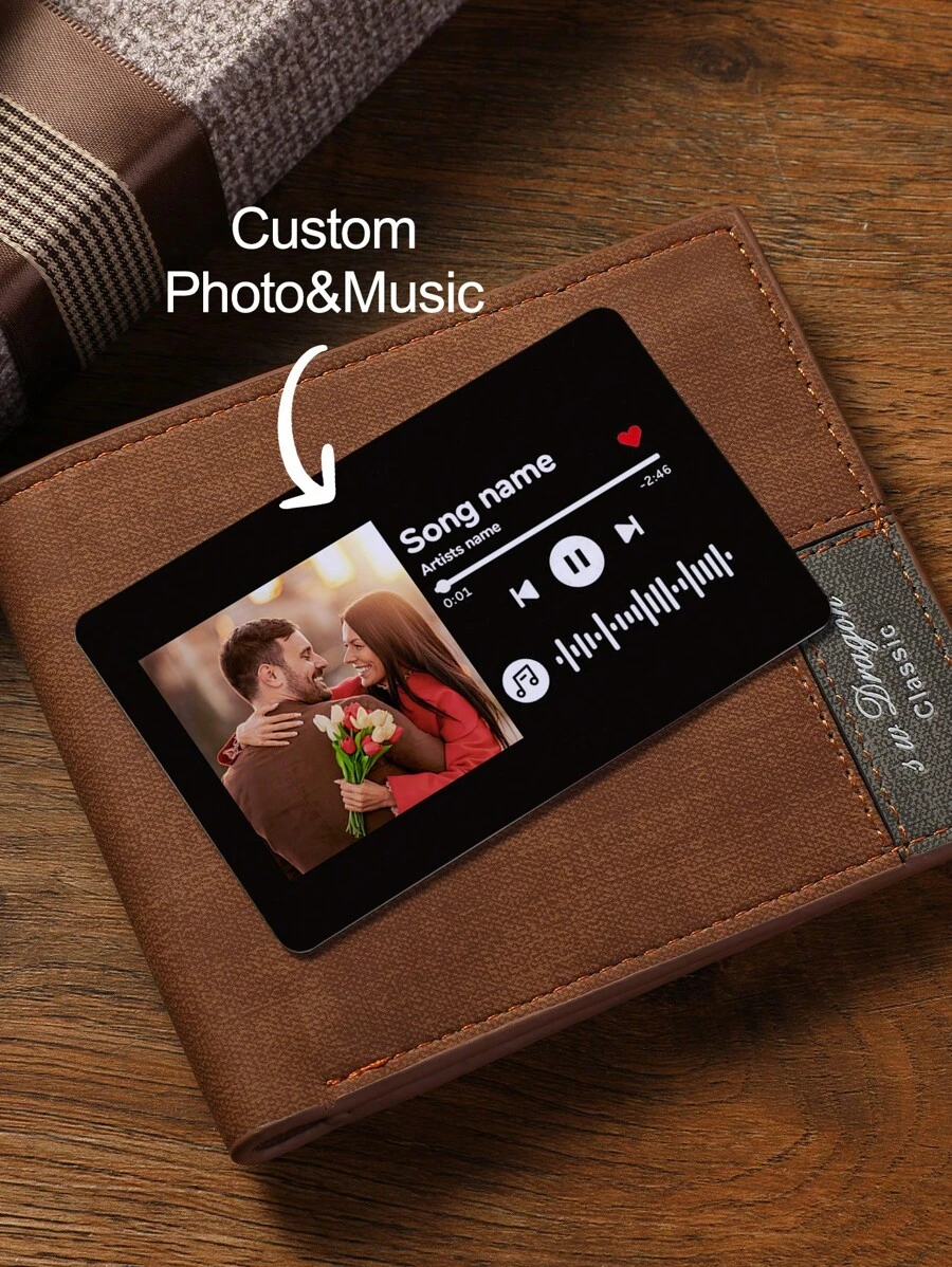 1张定制歌词钱包卡，个性化照片钱包插卡，定制雕刻照片钱包卡，个性化照片钱包卡，送给丈夫的礼物，情人节礼物，周年纪念礼物，父亲节礼物，送给丈夫的礼物，送给父亲的礼物，送给男朋友的礼物，送给他的礼物，送给爸爸的礼物，耐用，可爱，有趣，卡哇伊 - 黑色 - 查看 1